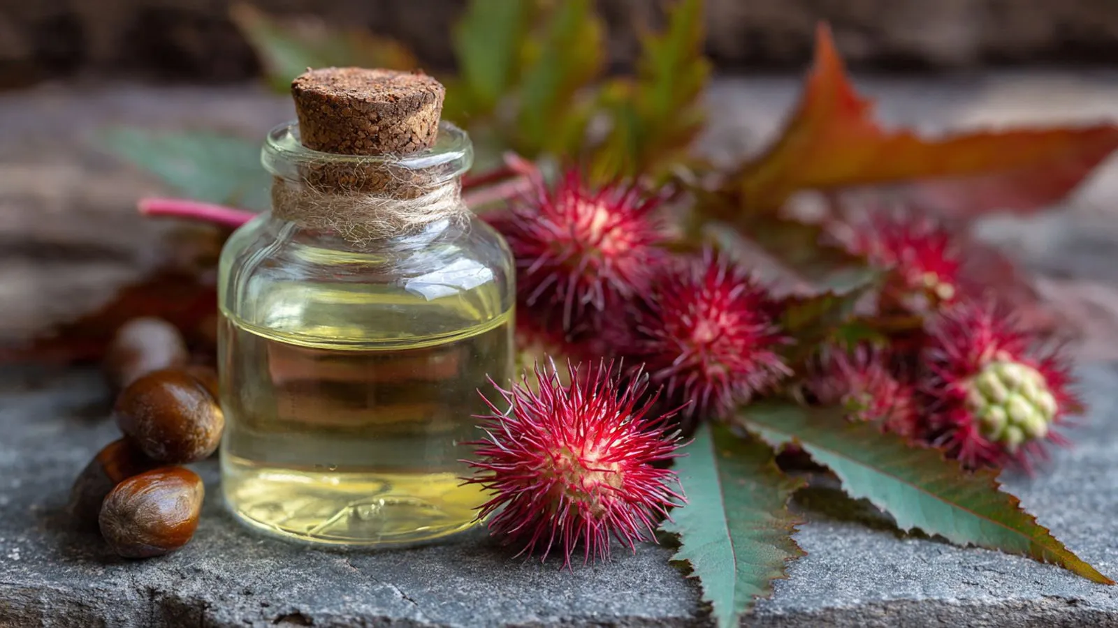 ثمار وبذور الخروع التي تحتوي على سم الريسين القوي.